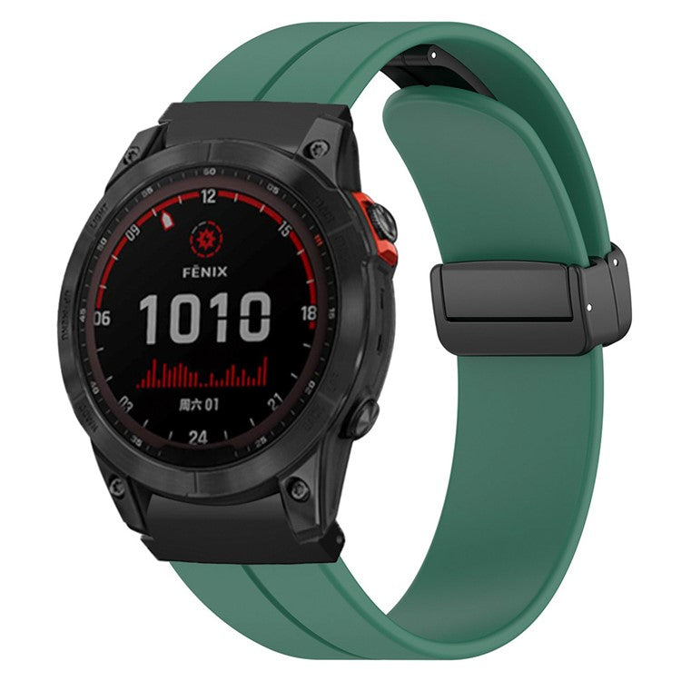 For Garmin Fenix 7 / 6 / 5 / Huami Amazfit Falcon Silicone Watch Band Magnetic Buckle Strap with 22mm PC Connector - Army Green