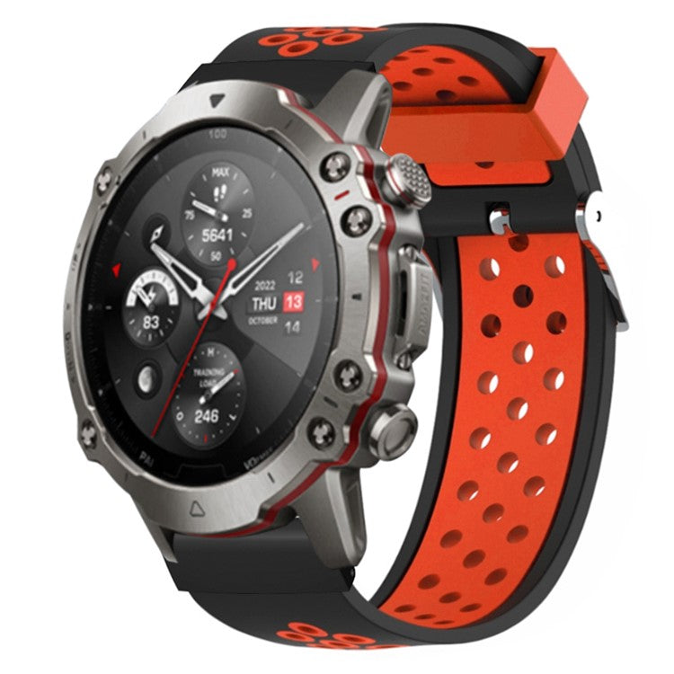 For Huami Amazfit Falcon / Garmin Fenix 7 / 6 / 5 Dual Color Watch Band Silicone Strap with 22mm PC Connector - Black+Red