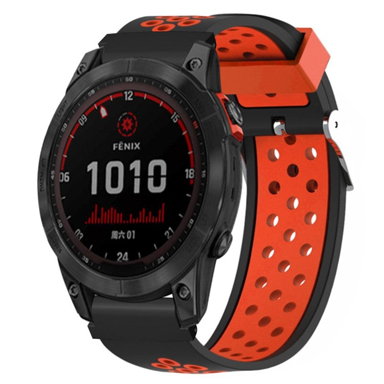 For Huami Amazfit Falcon / Garmin Fenix 7 / 6 / 5 Dual Color Watch Band Silicone Strap with 22mm PC Connector - Black+Red
