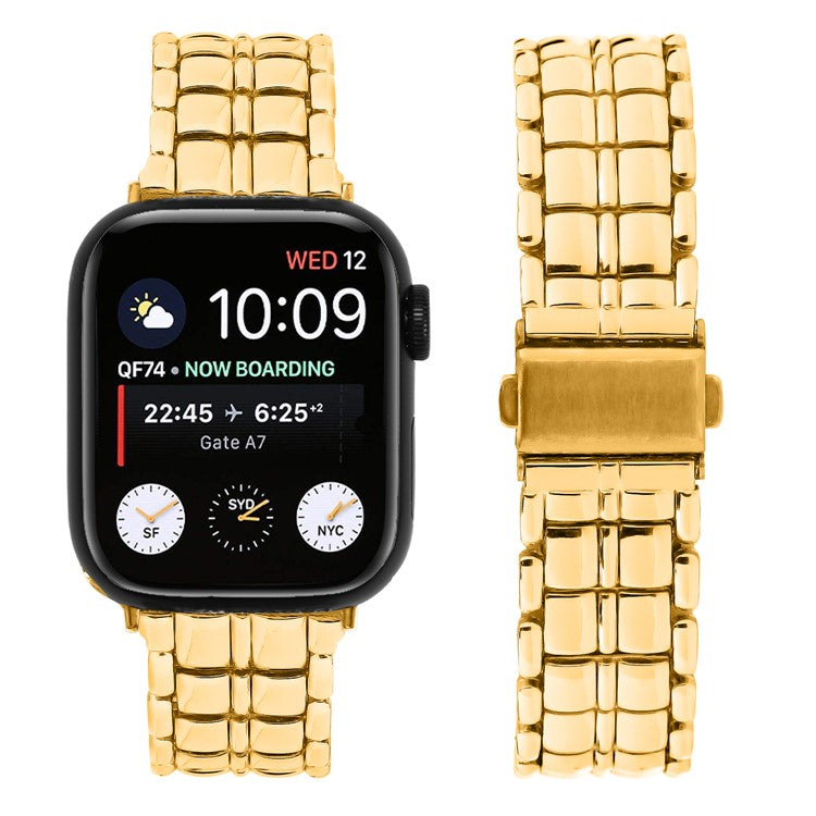 For Apple Watch Series 10 46mm / Ultra 2 Ultra 49mm / Series 9 8 7 45mm / 6 5 4 SE (2023) SE (2022) SE 44mm / 3 2 1 42mm Metal Watch Band Wrist Strap - Gold