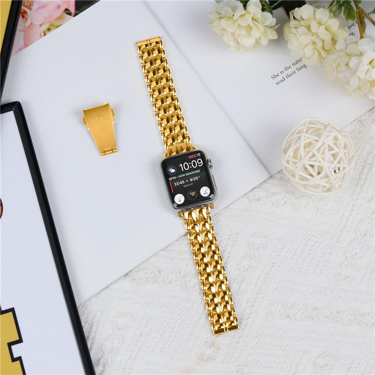 For Apple Watch Series 10 46mm / Ultra 2 Ultra 49mm / Series 9 8 7 45mm / 6 5 4 SE (2023) SE (2022) SE 44mm / 3 2 1 42mm Metal Watch Band Wrist Strap - Gold