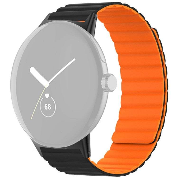 For Google Pixel Watch / Pixel Watch 2 Magnetic Watch Band Adjustable Silicone Wrist Strap - Black+Orange