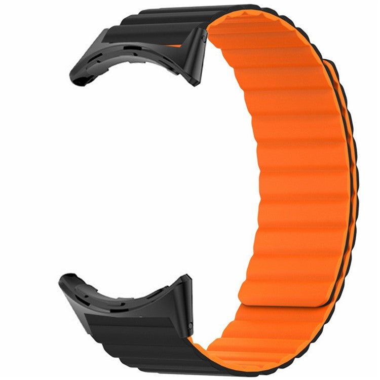 For Google Pixel Watch / Pixel Watch 2 Magnetic Watch Band Adjustable Silicone Wrist Strap - Black+Orange