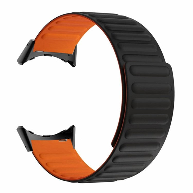 For Google Pixel Watch / Pixel Watch 2 Magnetic Watch Band Adjustable Silicone Wrist Strap - Black+Orange