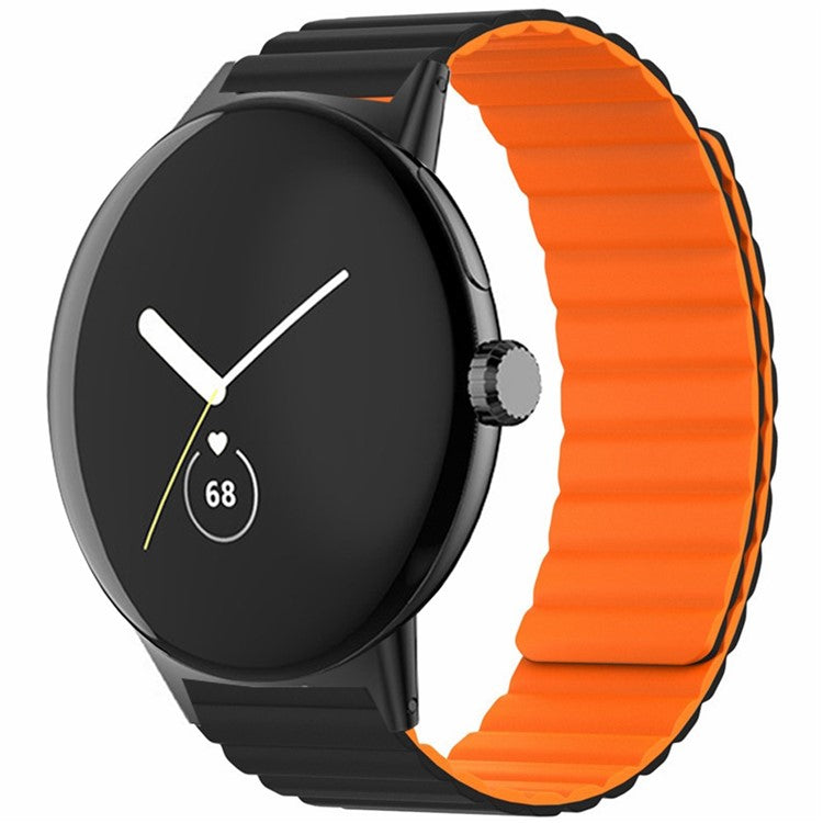 For Google Pixel Watch / Pixel Watch 2 Magnetic Watch Band Adjustable Silicone Wrist Strap - Black+Orange