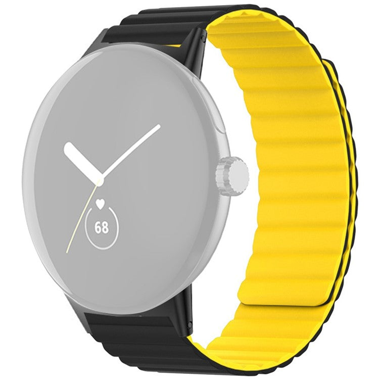 For Google Pixel Watch / Pixel Watch 2 Magnetic Watch Band Adjustable Silicone Wrist Strap - Black+Yellow