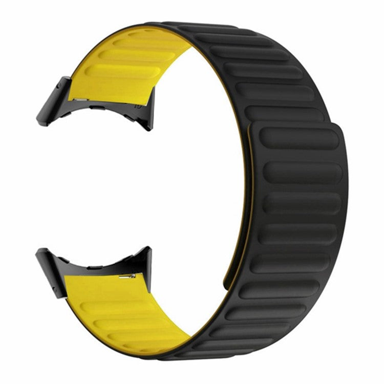 For Google Pixel Watch / Pixel Watch 2 Magnetic Watch Band Adjustable Silicone Wrist Strap - Black+Yellow