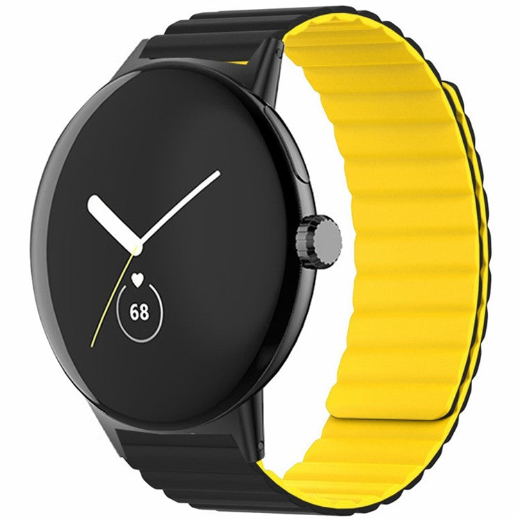 For Google Pixel Watch / Pixel Watch 2 Magnetic Watch Band Adjustable Silicone Wrist Strap - Black+Yellow