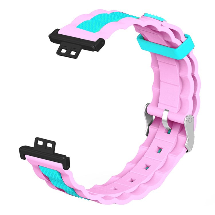 For Huawei Watch Fit / Watch Fit Special Edition Watch Band Dual Color Wave Design Silicone Strap - Pink+Teal Green