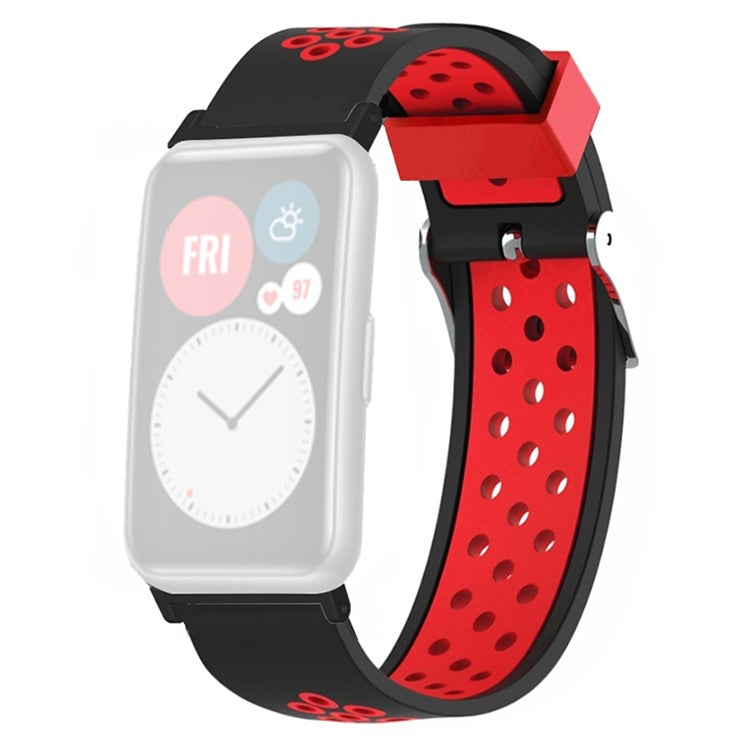 For Huawei Watch Fit / Watch Fit Special Edition Dual Color Silicone Watch Band with Breathable Holes - Black+Red