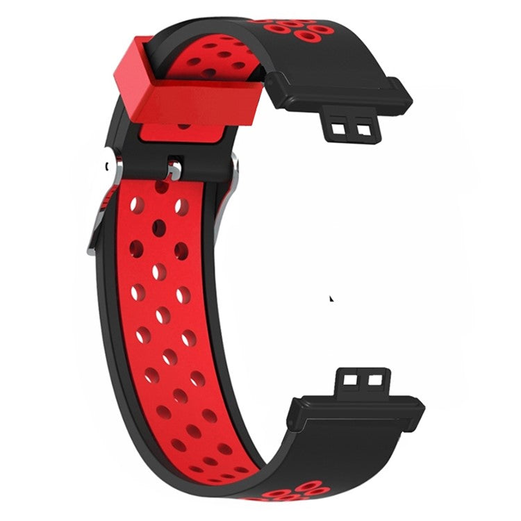 For Huawei Watch Fit / Watch Fit Special Edition Dual Color Silicone Watch Band with Breathable Holes - Black+Red