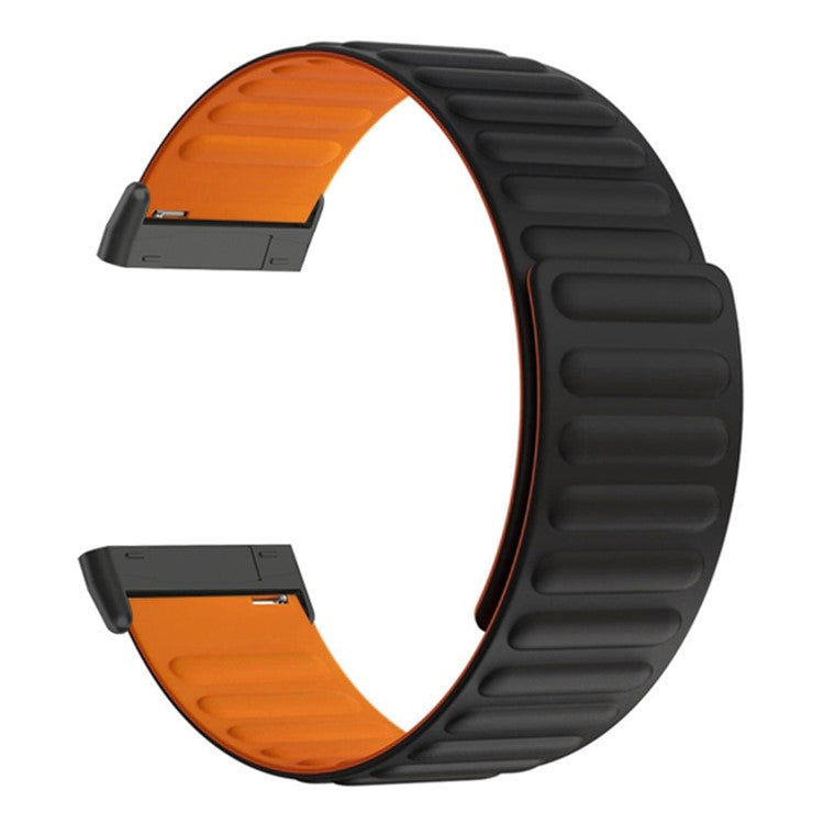 For Fitbit Versa 3 / 4 / Fitbit Sense / Sense 2 Silicone Watch Band Magnetic Strap Replacement - Black+Orange
