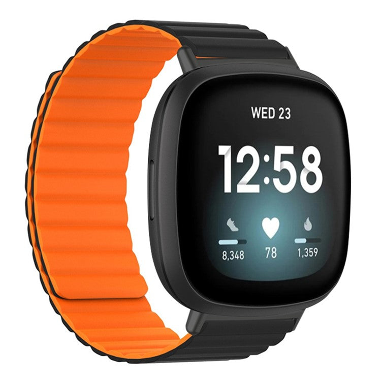 For Fitbit Versa 3 / 4 / Fitbit Sense / Sense 2 Silicone Watch Band Magnetic Strap Replacement - Black+Orange