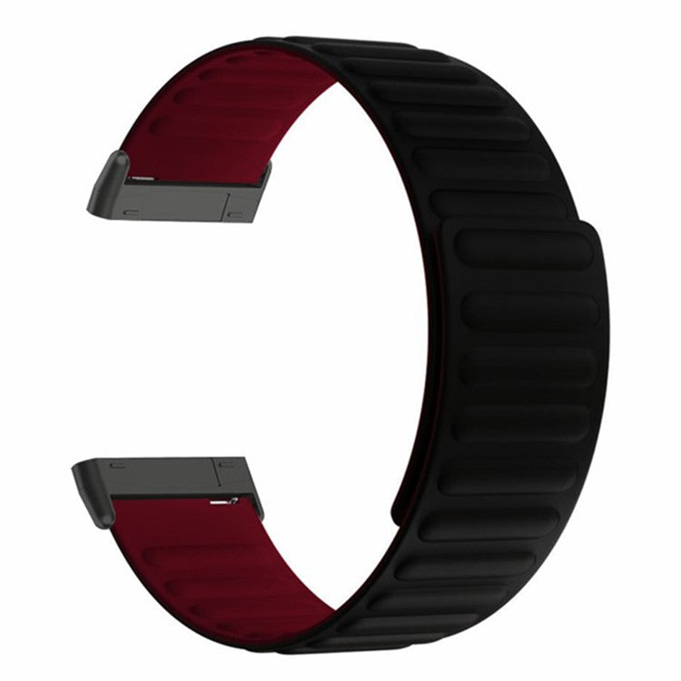 For Fitbit Versa 3 / 4 / Fitbit Sense / Sense 2 Silicone Watch Band Magnetic Strap Replacement - Black+Wine Red