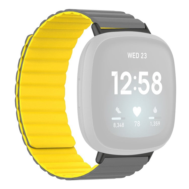 For Fitbit Versa 3 / 4 / Fitbit Sense / Sense 2 Silicone Watch Band Magnetic Strap Replacement - Grey+Yellow