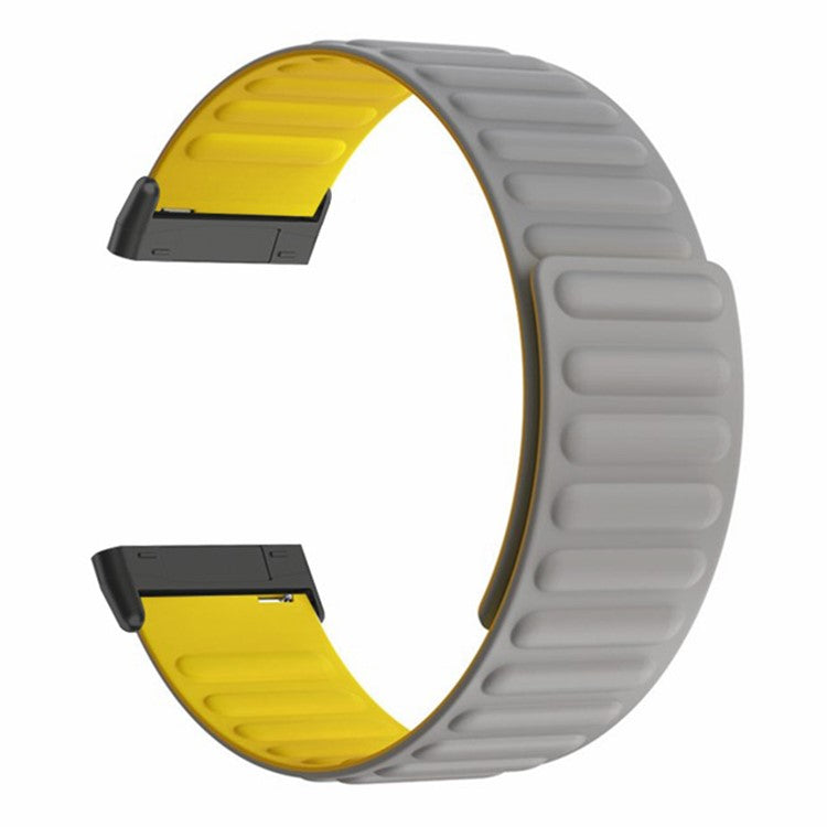For Fitbit Versa 3 / 4 / Fitbit Sense / Sense 2 Silicone Watch Band Magnetic Strap Replacement - Grey+Yellow