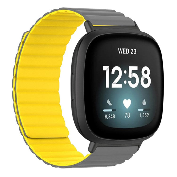 For Fitbit Versa 3 / 4 / Fitbit Sense / Sense 2 Silicone Watch Band Magnetic Strap Replacement - Grey+Yellow