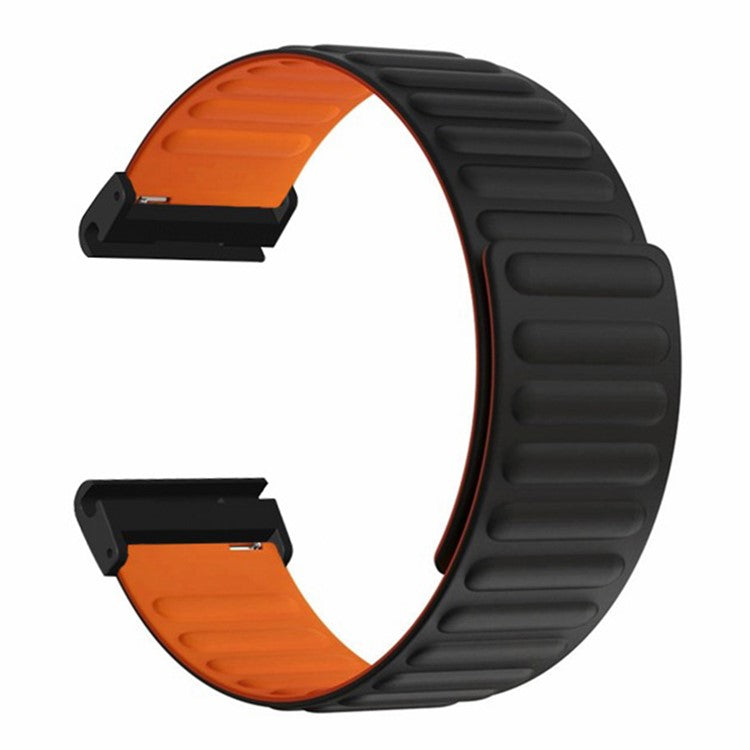 For Coros Vertix 2 / Garmin Fenix 7X / 6X / 5X Silicone Watch Band Magnetic Strap Replacement with 26mm PC Connector - Black+Orange