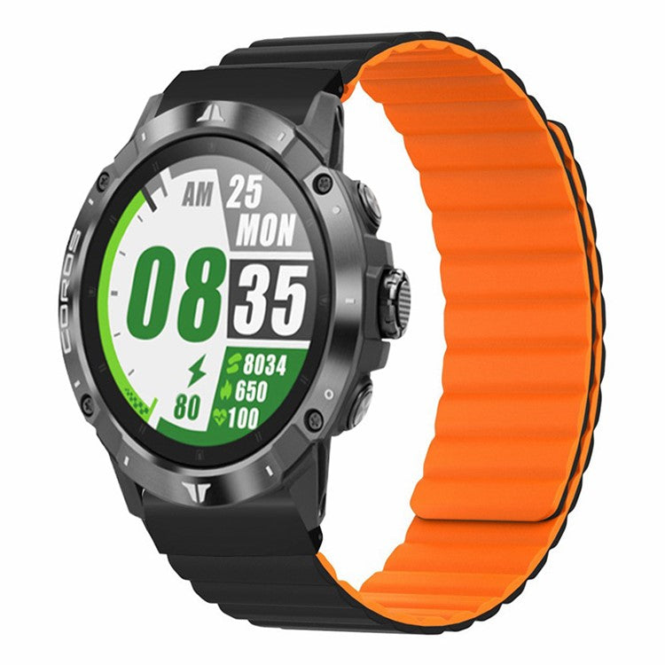 For Coros Vertix 2 / Garmin Fenix 7X / 6X / 5X Silicone Watch Band Magnetic Strap Replacement with 26mm PC Connector - Black+Orange