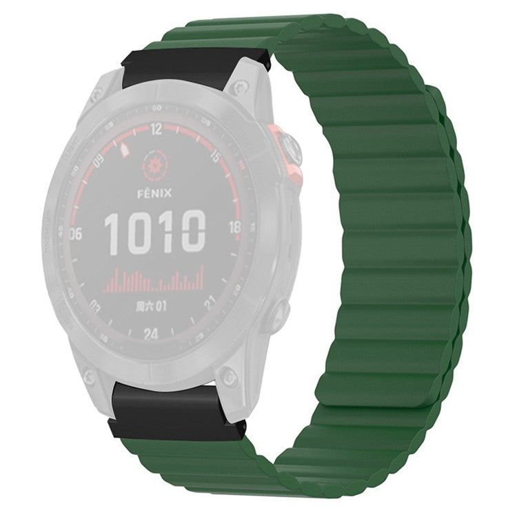 For Huami Amazfit Falcon / Garmin Fenix 7 / 6 / 5 Magnetic Watch Band Silicone Replacement Strap with 22mm PC Connector - Army Green