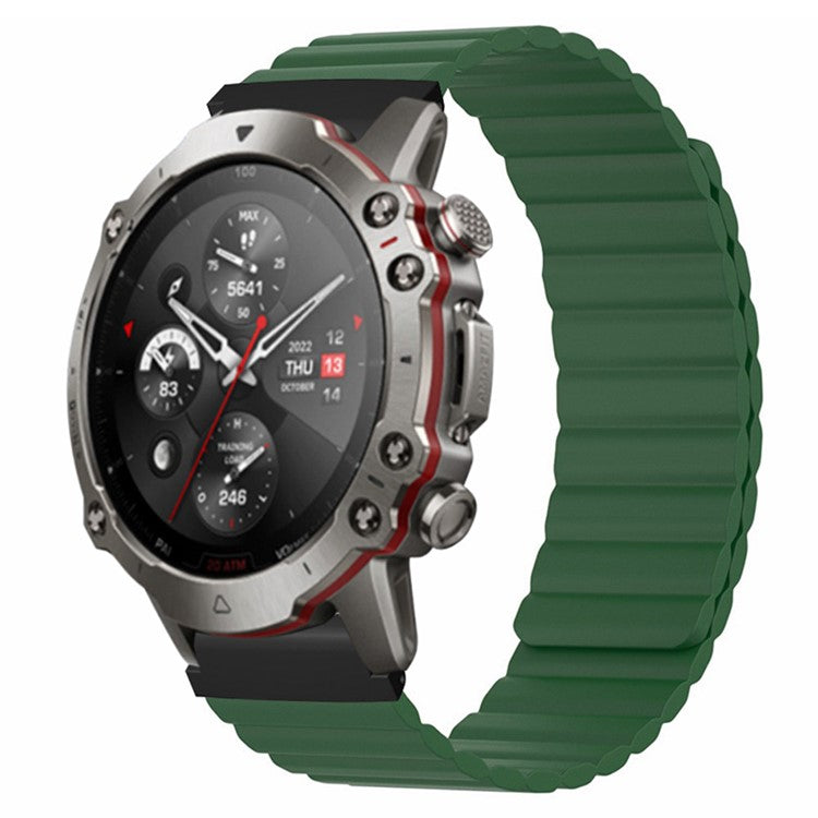 For Huami Amazfit Falcon / Garmin Fenix 7 / 6 / 5 Magnetic Watch Band Silicone Replacement Strap with 22mm PC Connector - Army Green