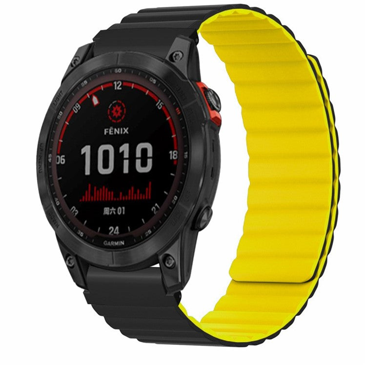 For Garmin Fenix 7S / 6S / 5S Watch Band Replacement Magnetic Silicone Strap with 20mm PC Connector - Black+Yellow