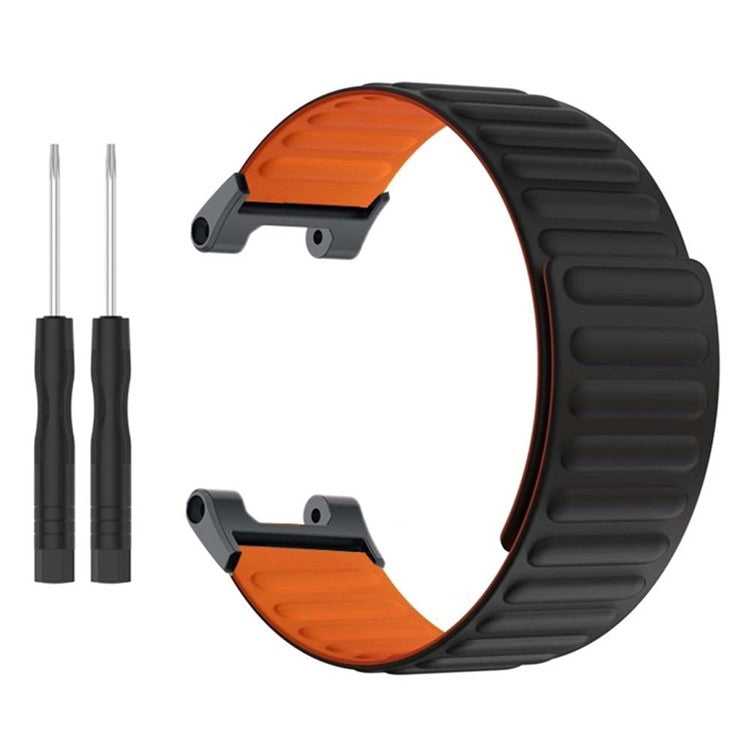 For Huami Amazfit T-Rex / T-Rex Pro Silicone Watch Strap Magnetic Smartwatch Band - Black+Orange