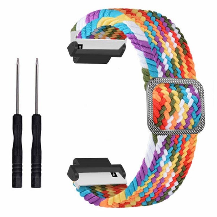 For Garmin Forerunner 220 / 230 / 235 / 735XT / 620 / 630 Watch Strap Stretchy Braided Nylon Band - Rainbow