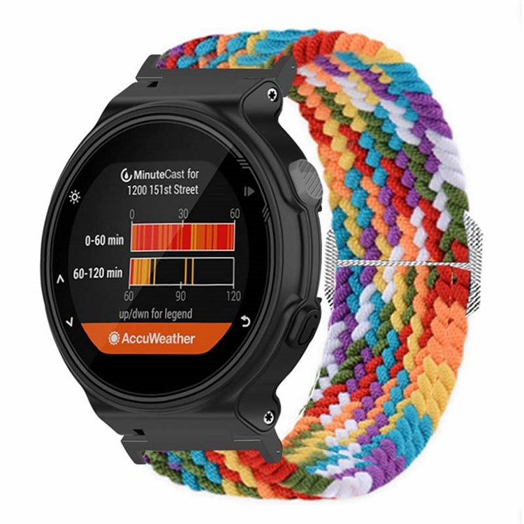 For Garmin Forerunner 220 / 230 / 235 / 735XT / 620 / 630 Watch Strap Stretchy Braided Nylon Band - Rainbow