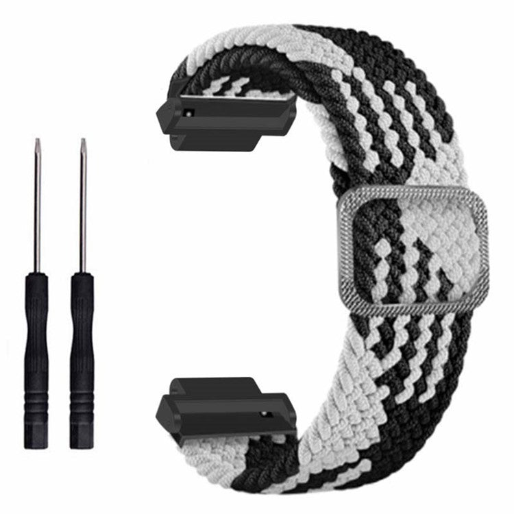 For Garmin Forerunner 220 / 230 / 235 / 735XT / 620 / 630 Watch Strap Stretchy Braided Nylon Band - Black+White