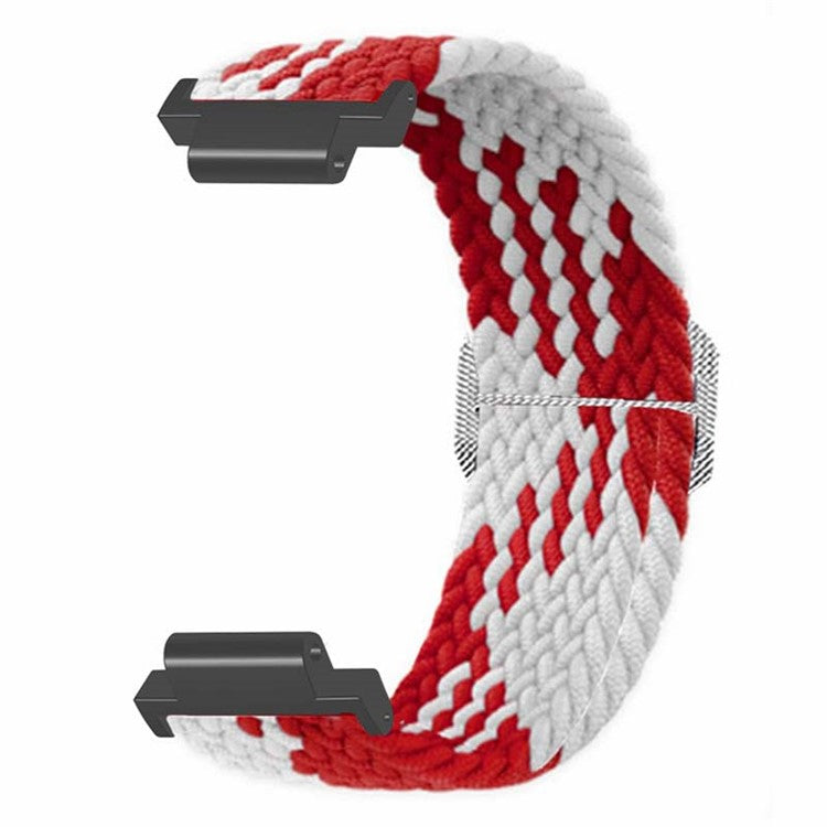 For Garmin Forerunner 220 / 230 / 235 / 735XT / 620 / 630 Watch Strap Stretchy Braided Nylon Band - Red+White