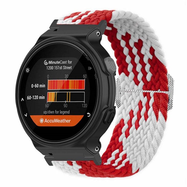 For Garmin Forerunner 220 / 230 / 235 / 735XT / 620 / 630 Watch Strap Stretchy Braided Nylon Band - Red+White