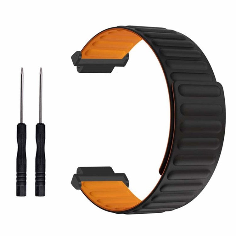 For Garmin Forerunner 220 / 230 / 235 / 735XT / 620 / 630 Silicone Strap Magnetic Smartwatch Bands - Black+Orange