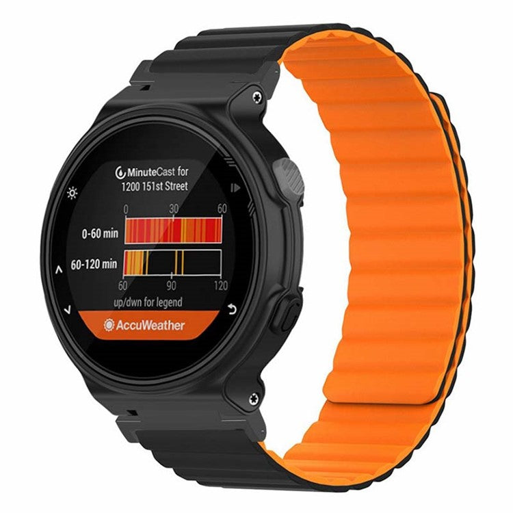 For Garmin Forerunner 220 / 230 / 235 / 735XT / 620 / 630 Silicone Strap Magnetic Smartwatch Bands - Black+Orange