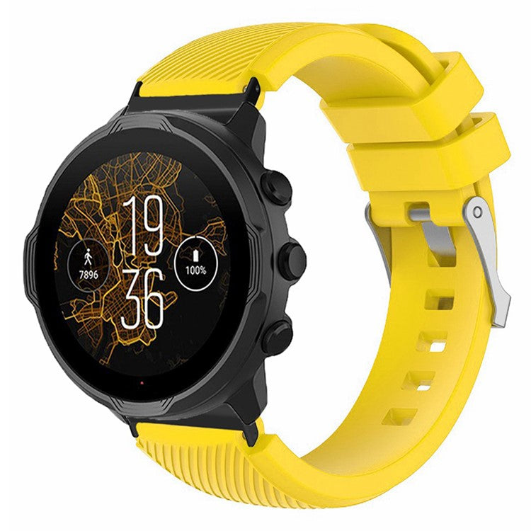 For Suunto Spartan Sport Wrist HR Baro / Suunto 7 Watch Strap 24mm Twill Texture Silicone Band - Yellow