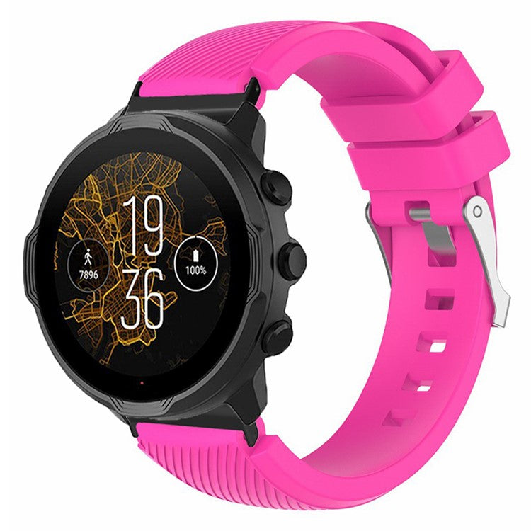 For Suunto Spartan Sport Wrist HR Baro / Suunto 7 Watch Strap 24mm Twill Texture Silicone Band - Rose