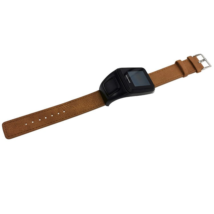 For TomTom Runner 3 / Adventurer Watch Band Genuine Cow Leather Strap with Case - Brown