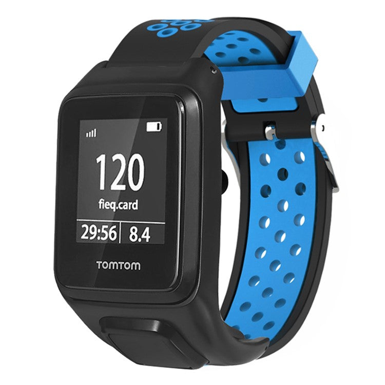 For TomTom Runner 3 / Adventurer Silicone Band Dual Color Breathable Watch Strap with Case - Black+Blue