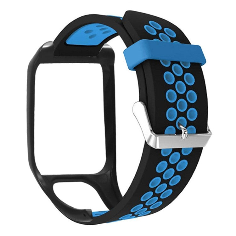 For TomTom Runner 3 / Adventurer Silicone Band Dual Color Breathable Watch Strap with Case - Black+Blue