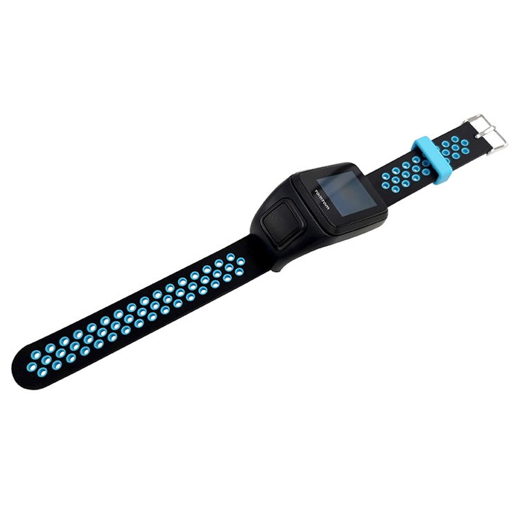 For TomTom Runner 3 / Adventurer Silicone Band Dual Color Breathable Watch Strap with Case - Black+Blue