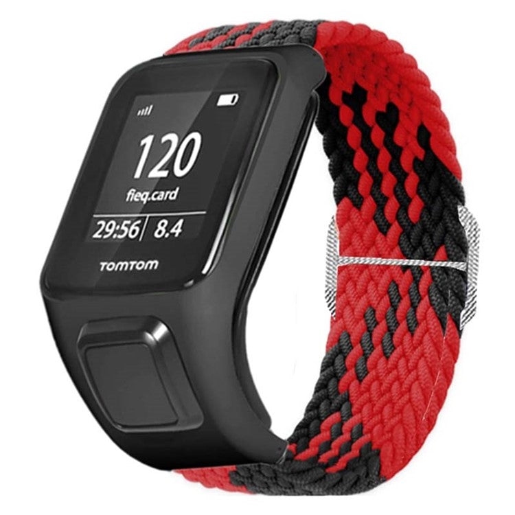 For TomTom Runner 2 / 3 / Spark / Adventurer Watch Band Braided Adjustable Nylon Loop Strap with Case - Red+Black