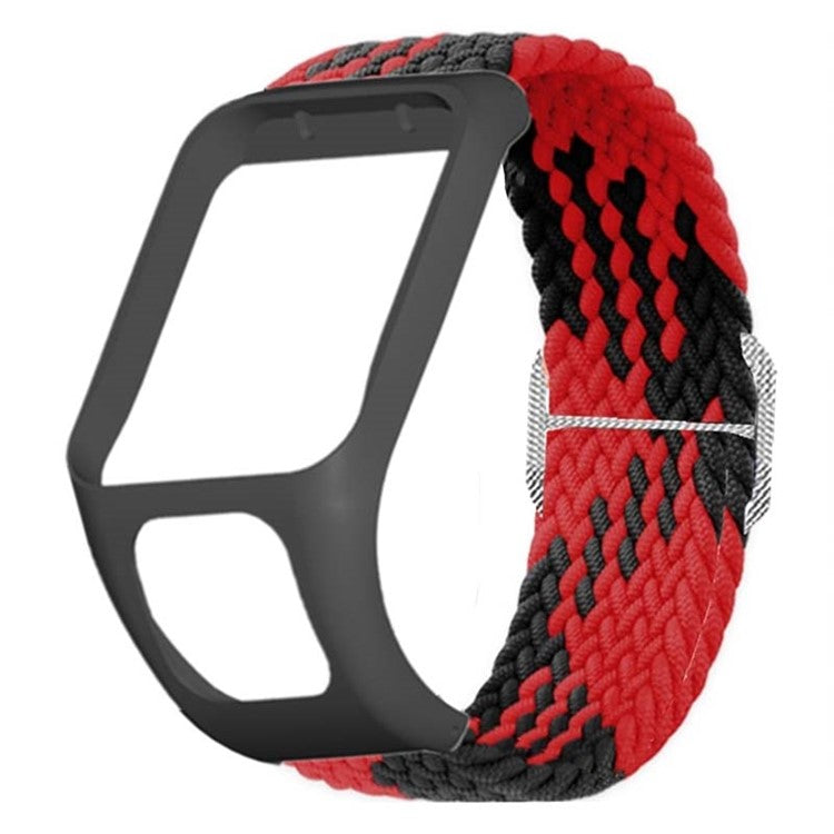 For TomTom Runner 2 / 3 / Spark / Adventurer Watch Band Braided Adjustable Nylon Loop Strap with Case - Red+Black