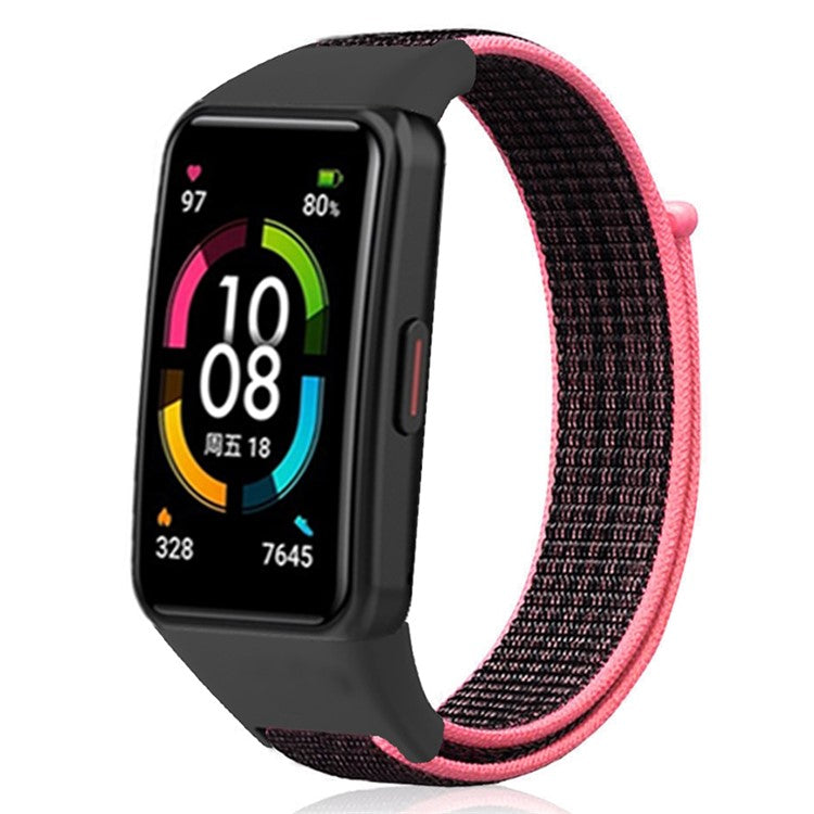 For Huawei Band 6 / 6 Pro / Honor Band 6 Watch Strap Nylon Loop Adjustable Wrist Band - Red Black