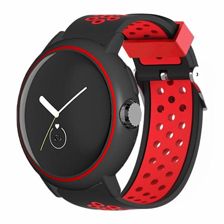 For Google Pixel Watch / Pixel Watch 2 Watch Strap Dual Color Silicone Band with Watch Case - Black+Red