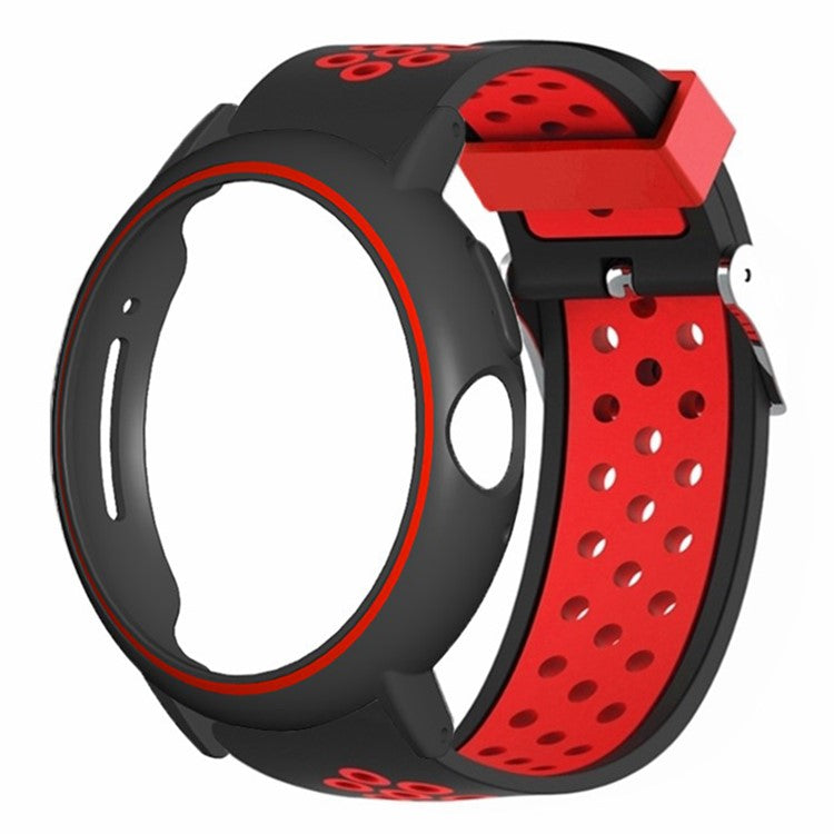 For Google Pixel Watch / Pixel Watch 2 Watch Strap Dual Color Silicone Band with Watch Case - Black+Red