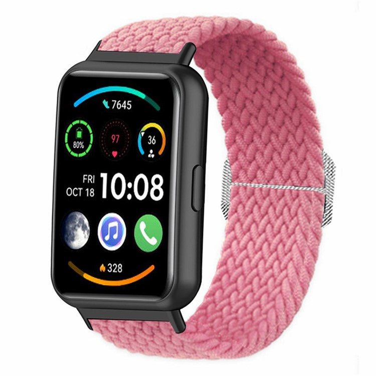 For Huawei Watch Fit 2 Adjustable Watch Strap Braided Elastic Wristband - Pink