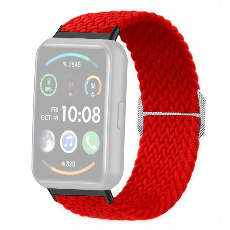 For Huawei Watch Fit 2 Adjustable Watch Strap Braided Elastic Wristband - Red