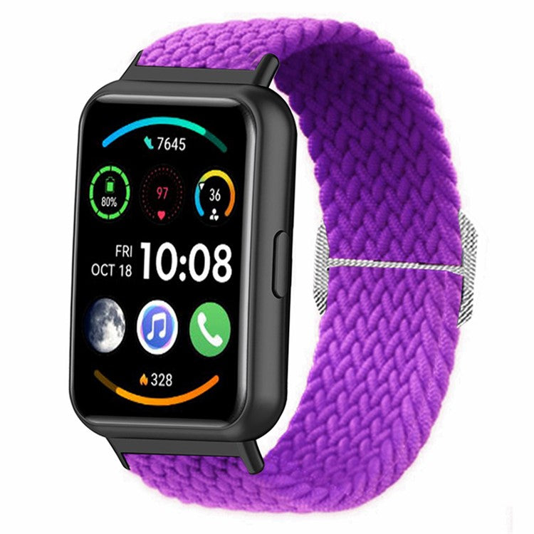 For Huawei Watch Fit 2 Adjustable Watch Strap Braided Elastic Wristband - Purple