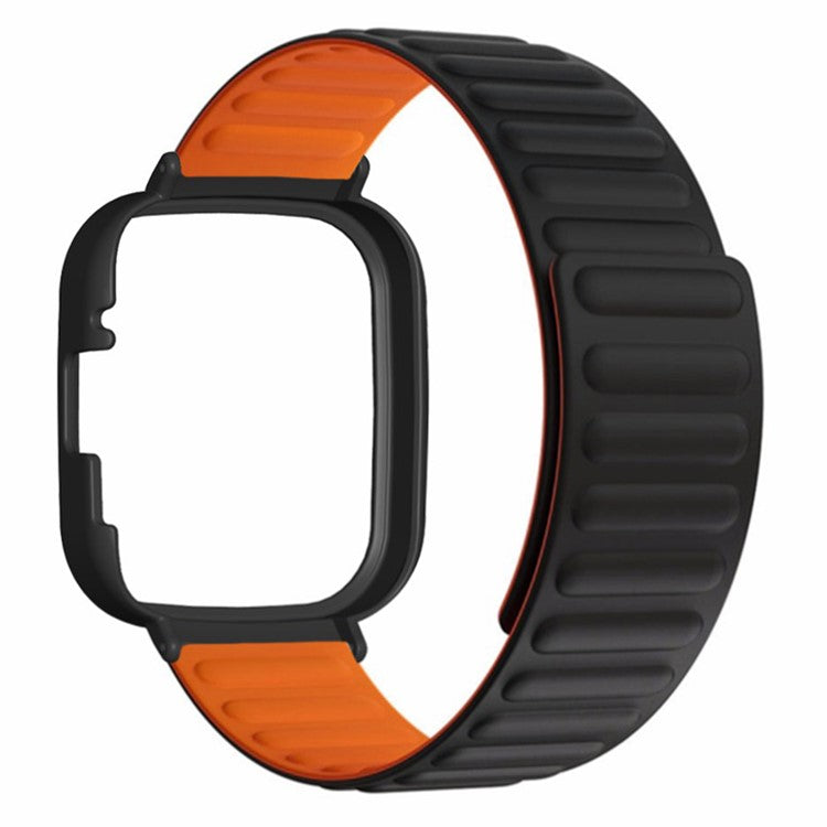 For Xiaomi Redmi Watch 3 Silicone Watch Band Magnetic Strap with PC Watch Case - Black+Orange
