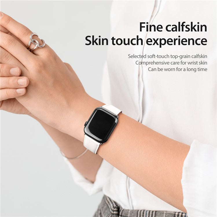 DUX DUCIS YA Series Strap for Apple Watch Series 10 42mm / 9 8 7 41mm / SE (2023) SE (2022) SE 6 5 4 40mm / 3 2 1 38mm Genuine Cow Leather Watch Band - White